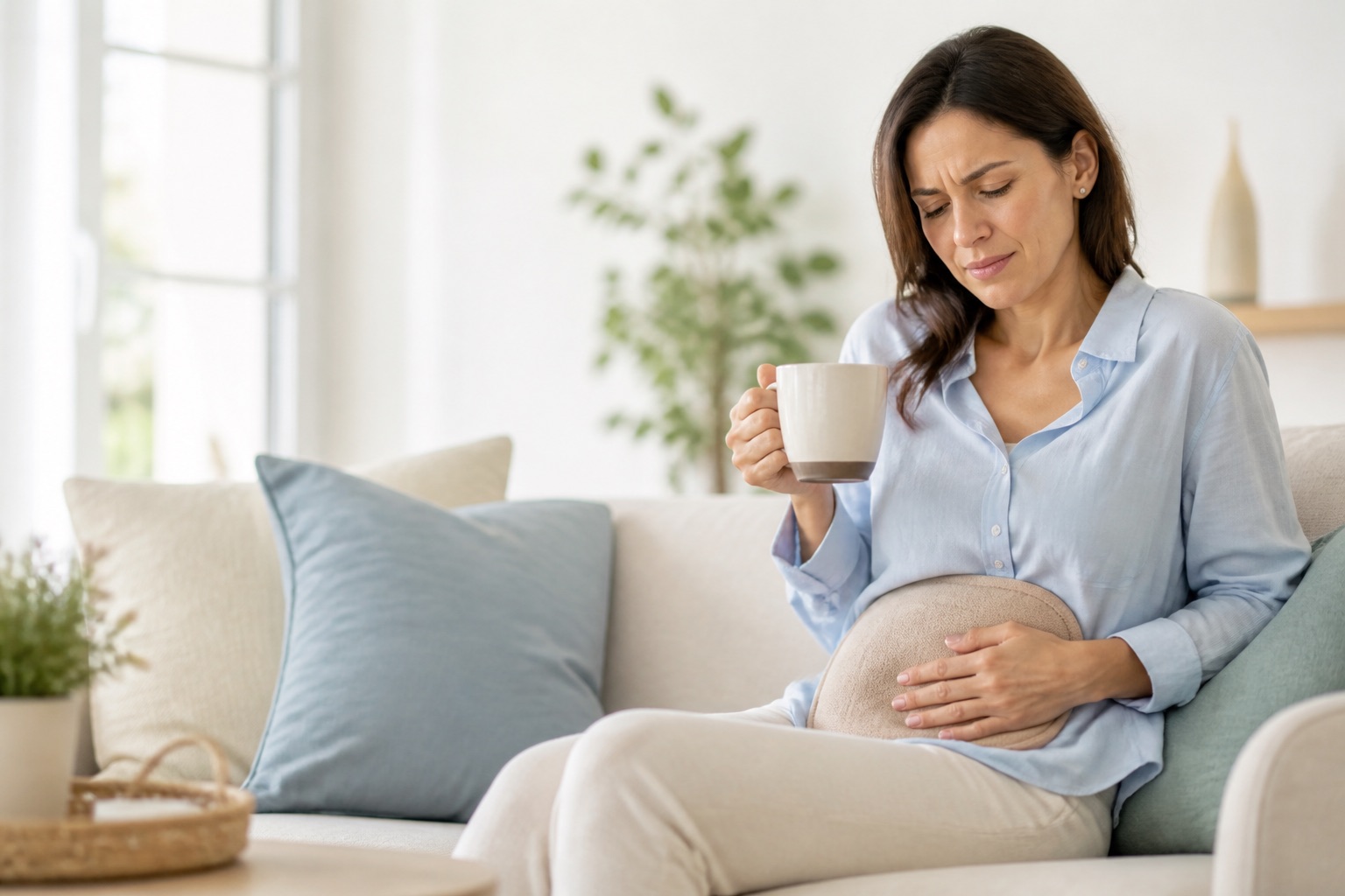 Woman with discomfort compatible with cystitis