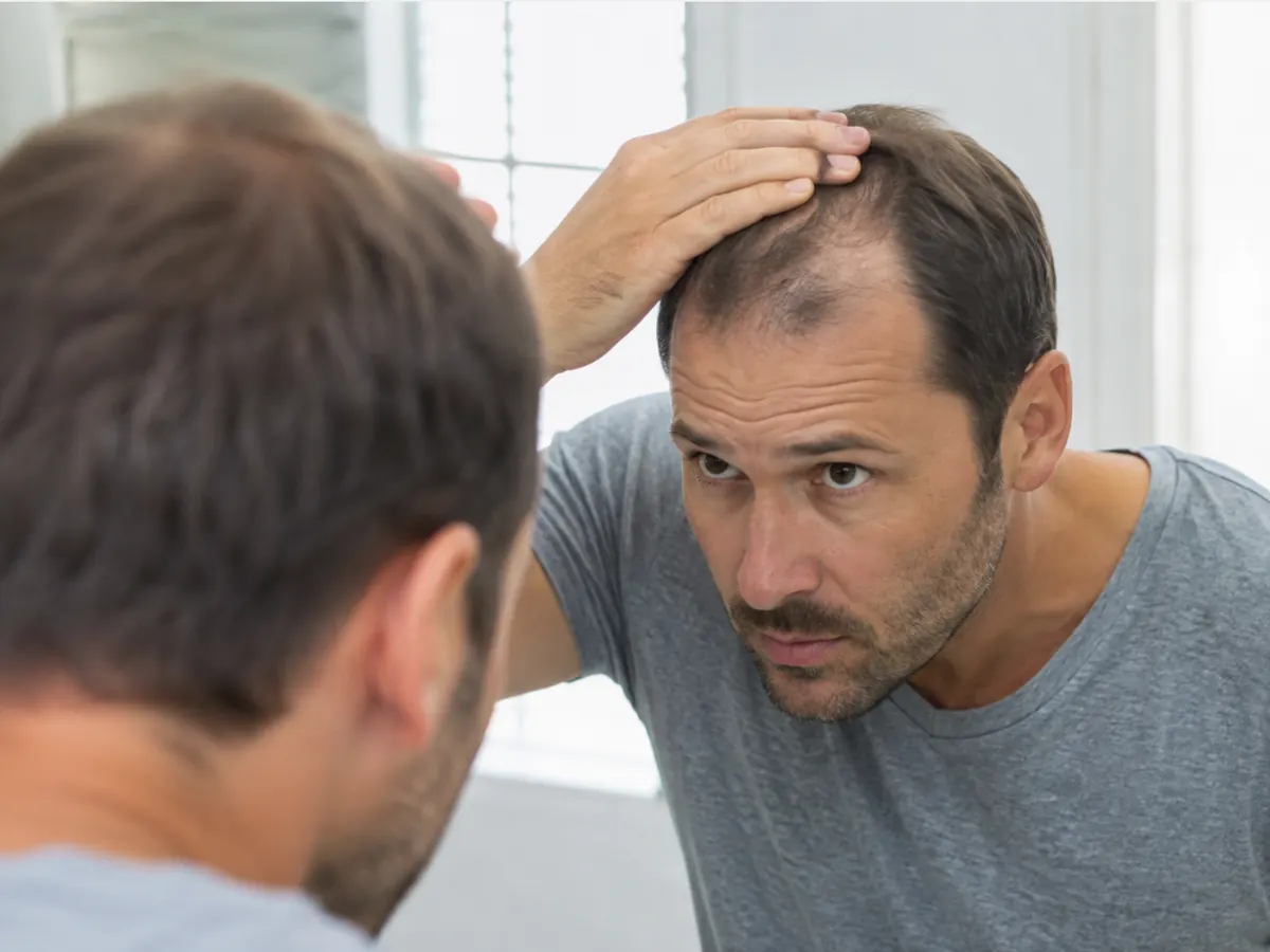 Hombre preocupado por la pérdida de cabello